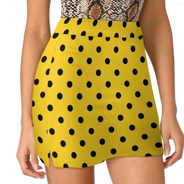 Saias de bolinhas retrô saia feminina preta e amarela kawaii mini primavera estética de cintura alta de grandes dimensões