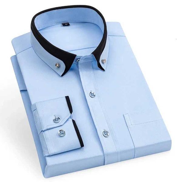 Camisas de vestido masculinas camisa de vestido de negócios novo masculino Long Sle Button Down Down Camisa Social Camisa Antiwrinkle Casual Wedding Party Office Roupos D240507