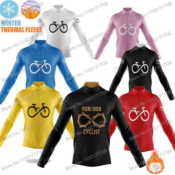 Giacche da corsa inverno bici classiche thermal bici per sempre ciclistica set di abbigliamento in pile camicie da strada giallo bianco giallo abito mtb ropa