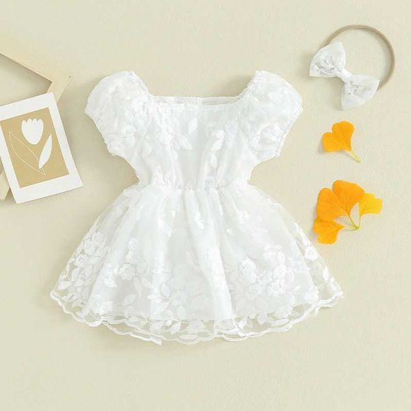 Rompers NABINA VESTIMENTE BASCHI Floro ricamato ricamato a strati gonna a strati di tulle orlo per bambini con la fascia H240507