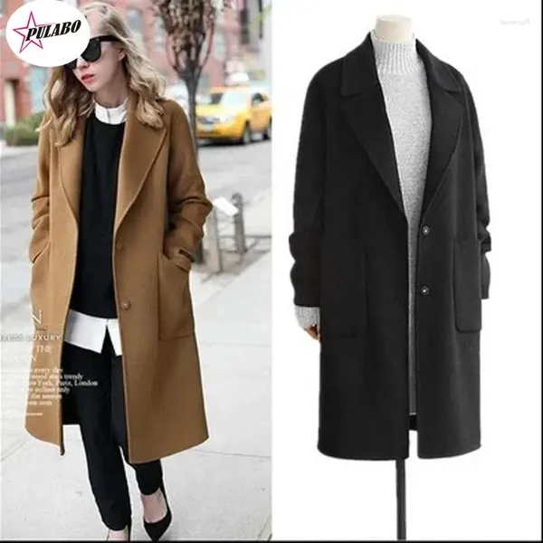 Jaquetas femininas Pulabo Women Woolen Coats feminino Inverno de lã elegante mistura de casaco