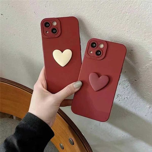 Casi di cellulare Corea Custodia per telefono del telefono con cartone animato 3D Love Heart per telefono 14 13 12 Pro Max 11 X S XR 7 8 Plus Protection Copertina in silicone di lusso