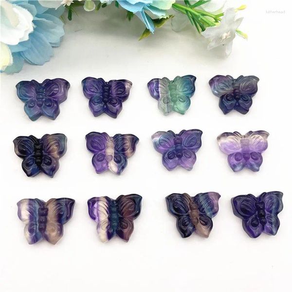 Figurine decorative 1 pcs Rainbow naturale colorato colorato fluorite intagliato a mano Figurine Animal Cristalli e pietre decorazioni per la casa