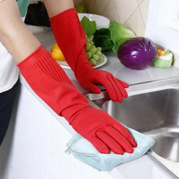 Handschuhe rote Handschuhe Waschen Geschirr reinigen wasserdichte Gummihülle Handschuhe Latex lange Handschuhe Küchenwerkzeug