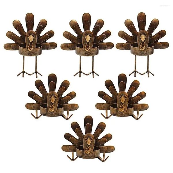 Candele 6pcs Metal Turkey Ture Light Porta del Ringraziamento Famiglia Tavola Decorazione