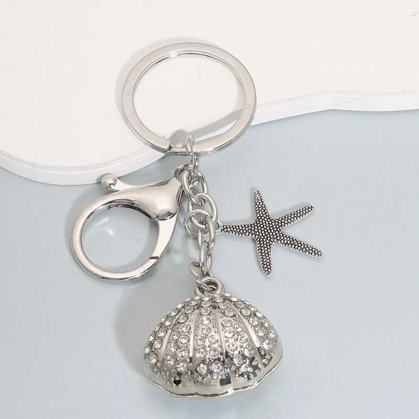 Keychains Bedanyards Fashion Pearl Starfish Shell lighthain Color Silver Sea Key Chains para fazer achados artesanais de acessórios de jóias DIY