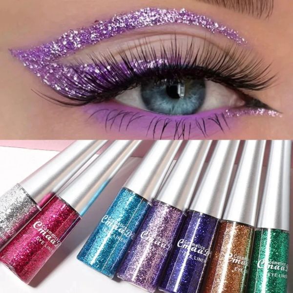 Eyeliner 1pc Glitter Liquidyiner caneta caneta pearlescente lantejas diamam diamante brilhante Eyeliner à prova d'amas