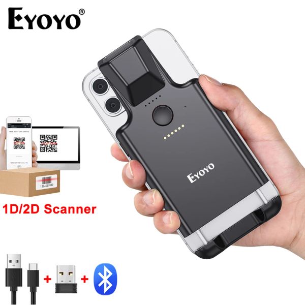 Scanners eyoyo ey017p portátil 1d2d qr coda imagem de imagem leitor pdf417 matriz de dados back clipe bluetooth scanner de código de barras para android iOS