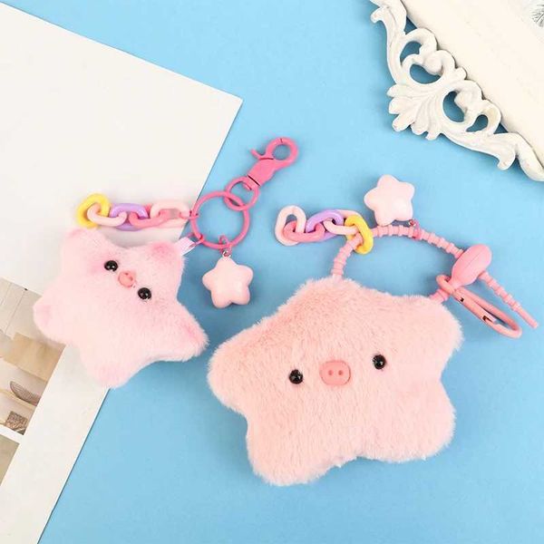 Tornari percorsi per portachiavi simpatici Piggy Plush Chain Fumettoni Pink Star Pig Bambola Tastina dello zaino per lo zaino Accessori per decorazioni per auto Accessori