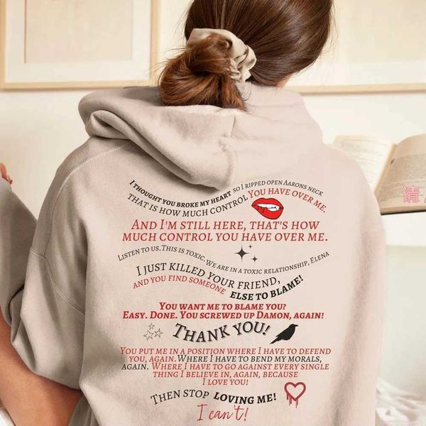 Kadın Hoodies Sweatshirts Vampire Diaries Hoodie Trendy Retro Tv Şovu Sweatshirt Estetik Giysiler TVD Mistik Şelaleler Gömlek Vampir Fan Hoodie Hayranları Hediyeleri T240507