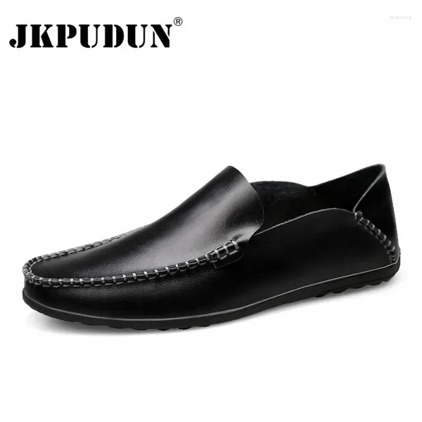 Sapatos casuais jkpudun homens italianos mocassins de couro genuíno preto Mocassins escorregam nos apartamentos masculinos de condução masculina respirável