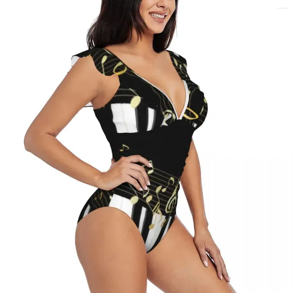 Costumi da bagno femminile arruffato da bagno monopezzo da bagno da donna tastiera per pianoforte e note musicali allaccia sexy su un costume da bagno da bagno monokini ragazza