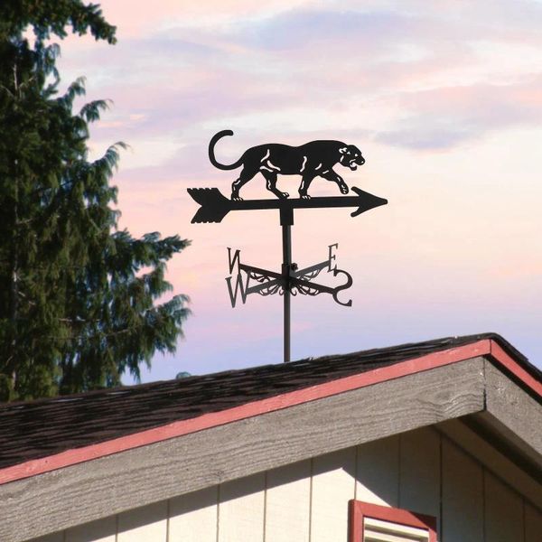 Gartendekorationen Leopard Weathervane Bauernhaus Wetter Vane mit Anti -Rost -Beschichtung Metallhalterung für Garten dekorative Skulpturendekoration