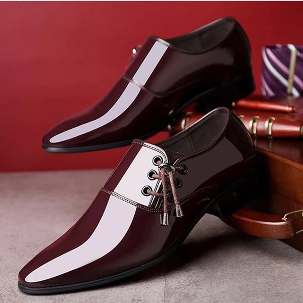 Мужчины заостренные кожаные туфли Mens Mens Business Formal Shoes Mens Bright Casual Shoes Men Свадебная обувь плюс размером 38-48 Оксфордс 240426