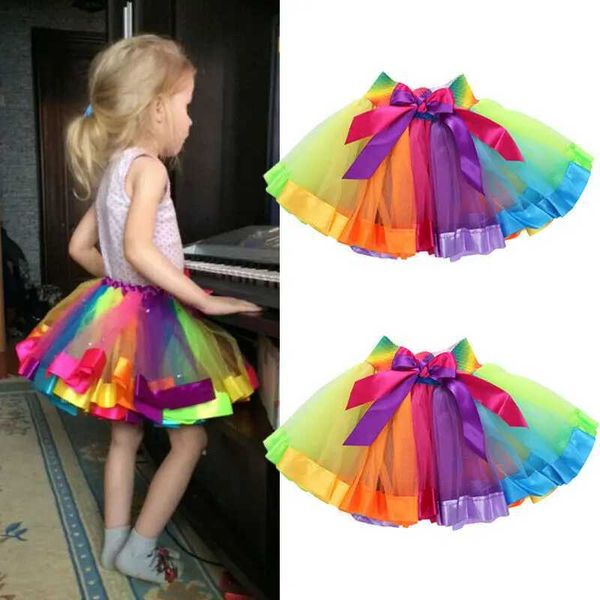 Tutu Dress Fashion 0-8y Girls Kids Baby Xmas Rainbow Tutu Skirt Festume Fanche Tutu Pettiskirt Tulle Mini Skirt D240507