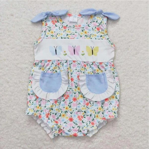 Kleidungssets kurzärärmische Baby Mädchen Schmetterling Blumen straffer Boutique RTS Sommer Jumpsuit Kleidung Mädchen Jungen Kleidung