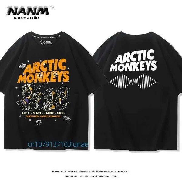 Erkek Tişörtler Yüksek Quty Pamuk Arctic Maymunlar Arktik Maymunlar Kaya Tişört Kısa SLVE Erkek ve Kız Amerikan Strt Gevşek Tshirt T240506