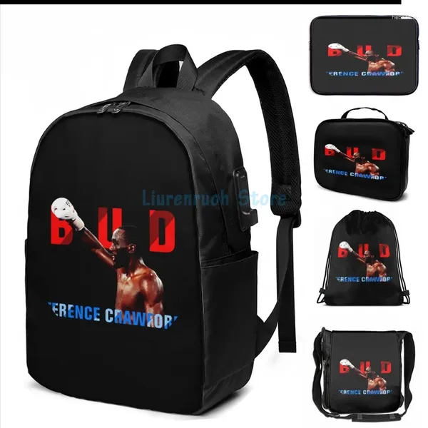 Zaino Funny Print grafico Terence Crawford T-bud Boxing USB Charge Men School Borse Women Bag Travel Laptop