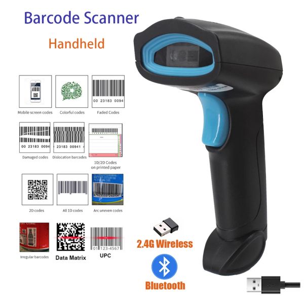 Scanners 2D Barcode Scanner Wireless Bluetooth tragbarer Handheld 1D/2D QR -Code Reader Schnell identifizieren Sie Barcode CMOs für Einzelhandelslager