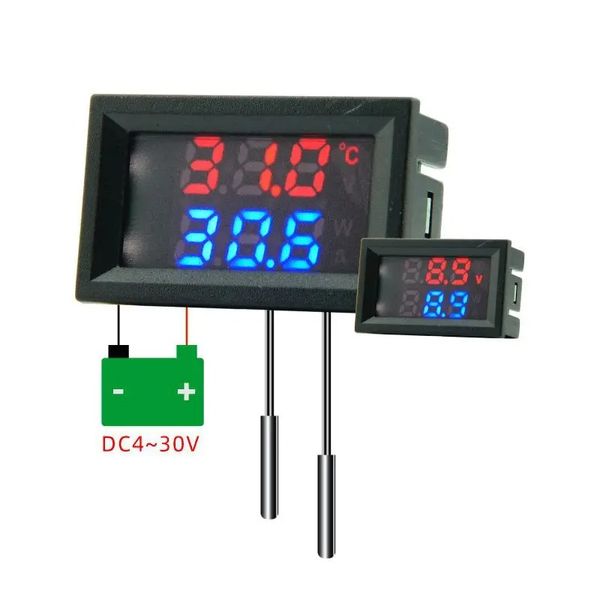 DC4-30 V 100 cm Digital DC Single Voltmeter und Thermometer-Temperatursensorendetektor mit NTC 10K 3950 Sondentemperatur-Tester-Messgerät