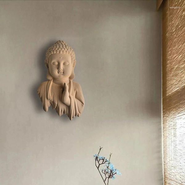 Estatuetas decorativas parede cerâmica grossa pendurado decoração de buda simples varanda chinesa varanda zen tathagata sala de estar