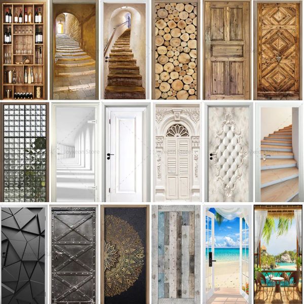 Aufkleber 29 Styles Türklehaufkleber Selbstkleber Volltüraufkleber Home Dekor Wallpaper Home Door Design Poster Wandkunst Wanddekoration