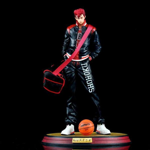 Figuras de brinquedo de ação de 32 cm slam dunk sakuragi hanamichi de cabeça dupla de cabeça esculpida brinquedos de boneca pvc