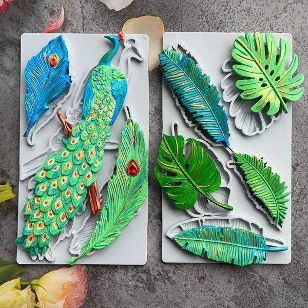 Moldes monstera folha forma pavão biscoitos estêncil decoração de café estêncils de desenho modelo de decoração de bolo ferramentas de decoração acessórios de panificação acessórios