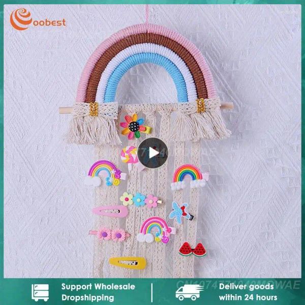 Estatuetas decorativas de arco -íris decoração clipes de cabelo organizadores de armazenamento para kawaii macrame de bebê quarto decoração de berçário