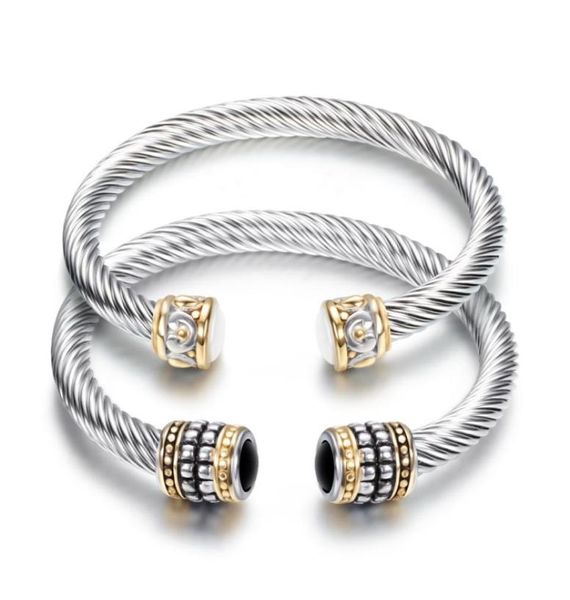 Charmarmband und Armreifen für Frauen Retro Titanium Stahl Ed Draht Gold Bicolor Armband Edelstahl Kabelarmband Eingelegt6317742