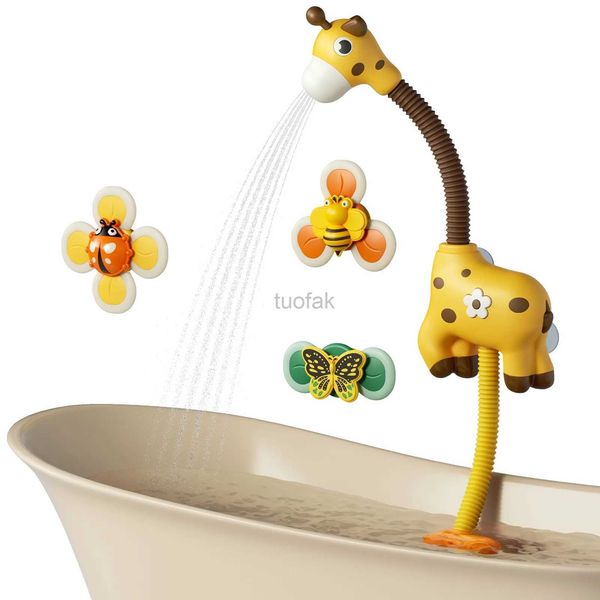 Badespielzeug Baby Badspielzeug mit Duschkopf und 3 Saugspinnerspielzeug süße Giraffe Wasserspray Dusche Sommerbadezimmer für Kleinkinder Kinder D240507