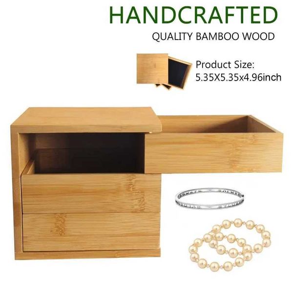 Scatole di stoccaggio bins Bamboo Organizer Box a 3 strati Organizzatore di stoccaggio a rotazione di gioielli decorativi per ragazze regalo Q240506