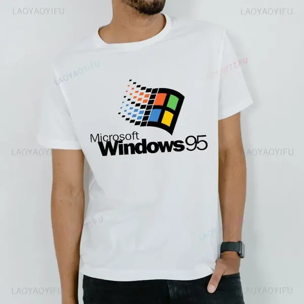 Erkek Tişörtleri Windows 95 Hediye Baskılı T-Shirt Unisex Tank Top Yaz Yaratıcı Kadın Adam Kısa Sleev Tatil Açık havada yüksek kaliteli pamuk