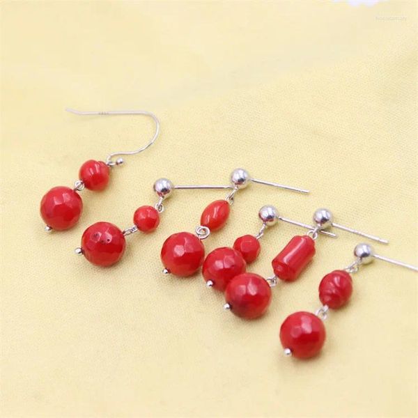 Gestüt Ohrringe Zfsilver Modentrendy natürliches Rotes Meer Bambus Ball Coral 925 Sterling Silber für Frauen Charme Dangle Juwely Party Mädchen