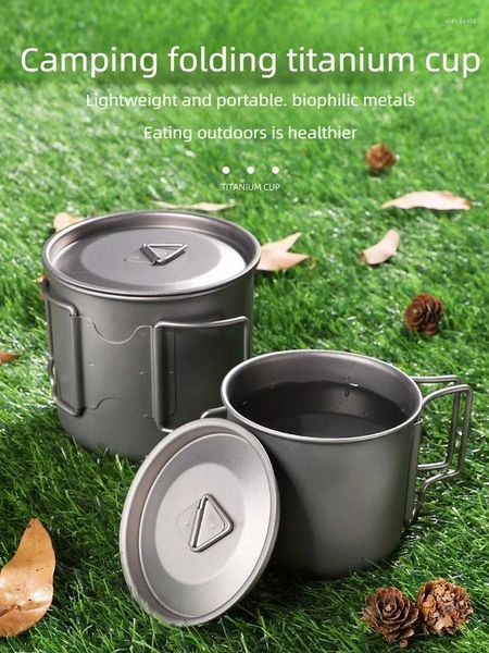 Massen Qualitor Hersteller Großhandel Outdoor Camping Titanium Tasse Klappwasserlegierung mit Deckel mit Deckel