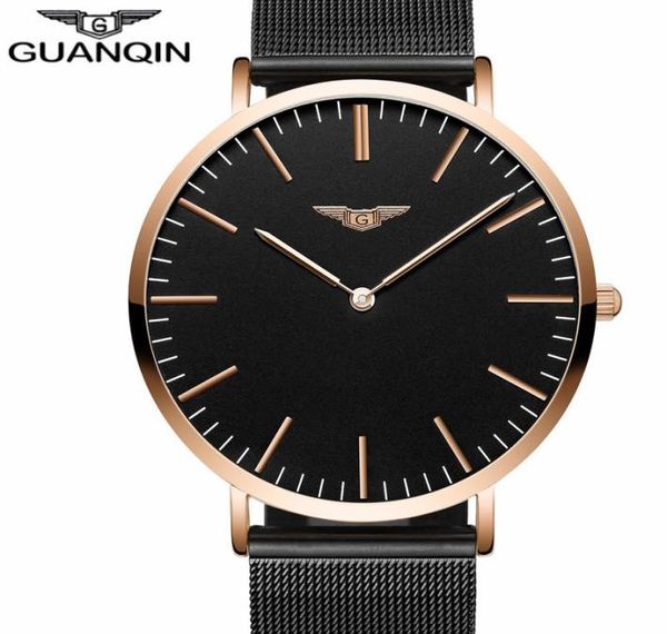 Relogio Masculino New Guanqin Mens relógios Top Brand Luxury Ultra Thin Quartz Watch Men Moda Moda Strapwatch Scatch S977441006