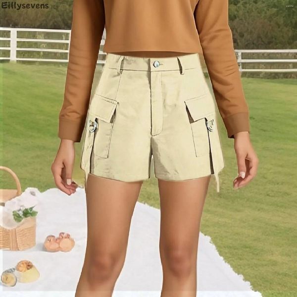 Calça de shorts femininos design de moda design de cor sólida casual tras