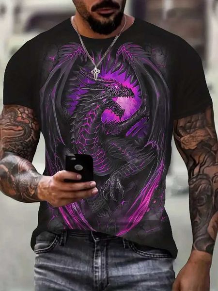 Herren-T-Shirts Designer Männer T-Shirt 3D Printed Dragon Cool Short Slve Round Neck T-Shirts Strtwear Harajuku Mode Tops Herren Kleidung T240505