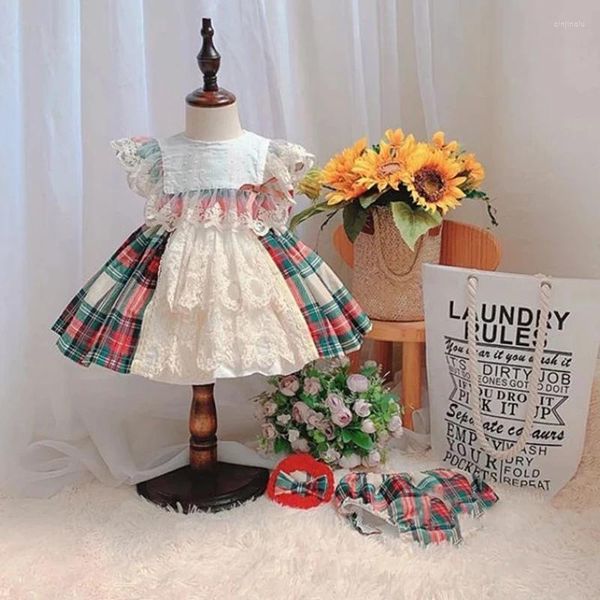 Vestidos meninas crianças boutique espanhola floral para feriado de aniversário estilo vintage bebê vestidos infantis batismo infantil ano