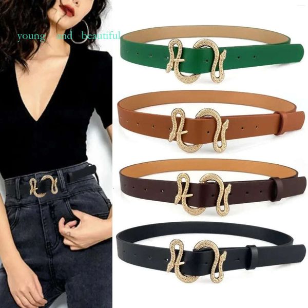 Cintos PU PU CINTO PARA MULHERES Designer Metal Snake Buckle Cintura Strap Jeans Vestido Cola Decorativa Custa Moda 7442