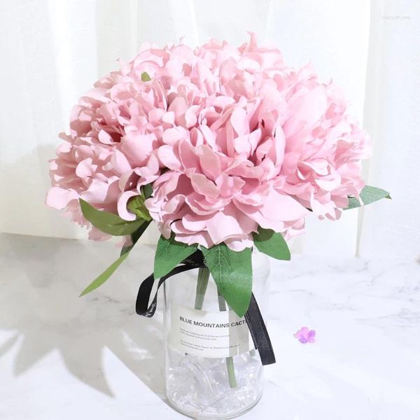 Fiori decorativi 5 pezzi bianchi Big Hydrancea Peonia artificiale bouquet di alta qualità grande fiore finto casa per matrimoni soggiorno decorazione