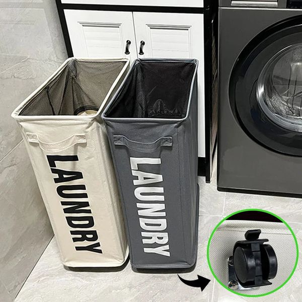 Katlanabilir çamaşır sepeti kirli kıyafetler sepet kıyafetleri depolama çantası ev çamaşır depolama organizasyonu çamaşır sepeti ile tekerlekler 240506