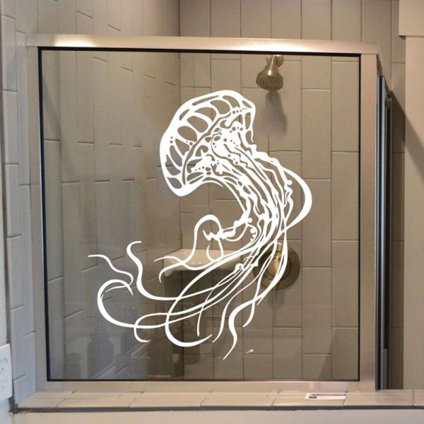 Adesivos desenho animado águas -folhas marítimas adesivas de parede berçário quarto garotas de água -viva grande sob a parede do oceano decalque banheiro cozinha decoração de vinil