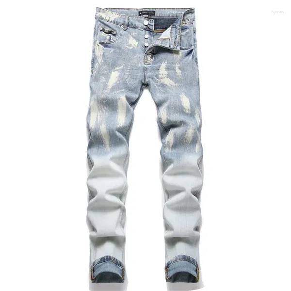 Мужские джинсы 2024 Mens Fashion Светло -голубые распылитель