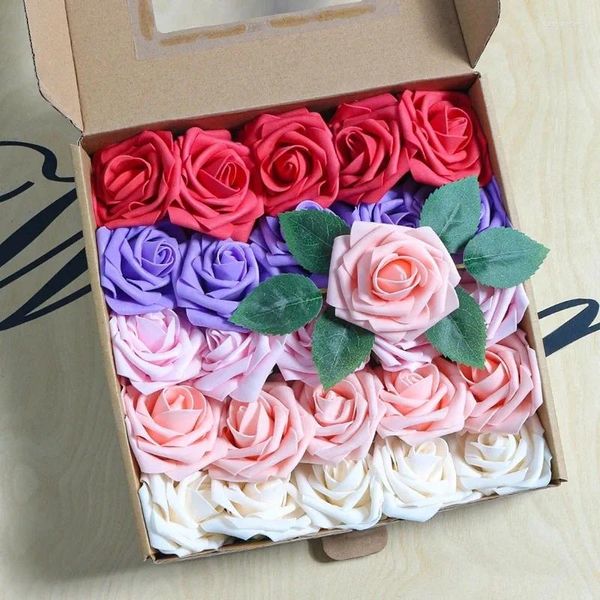 Flores decorativas Rose Rose Artificial 7cm Foam PE Fake for Home Room Decoração Casamento Casamento Diy Bouquet Garland Acessórios