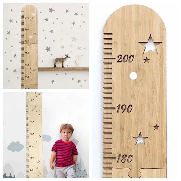 Ornamenti Nordic Wooden Kiden Heigh Cresho Growth Chart Sheller Baby Children Gauge Decorazione della stanza Adesivi per misurazione da parete 60210 cm