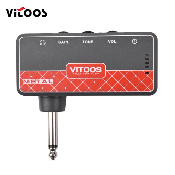 Acessórios Vitoos Guitar fone de ouvido amplificador amplificador de 1/4 de polegada Plugue de 3,5 mm Jack Aux no volume de tom de ganho Bateria embutida