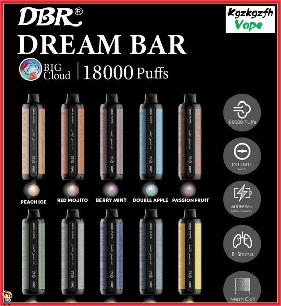 Original DBR Dream Bar 18000 Puff E-Shisha Digitale Einweg-Vapes DTL Device Pro Max 18k E Zigarette Desschierbares Vape mit Batterie-Flüssigkeitsanzeige gegenüber Al Fakher