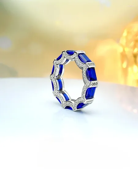 Cluster Rings Light Luxury 925 Silver Diamonds Artificial Blue Screen Set Set с высоким углеродом для универсального стиля