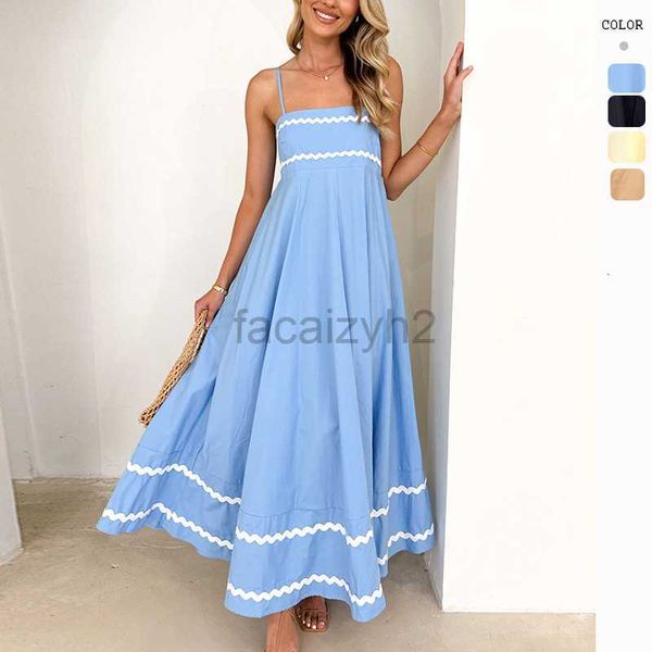 Designer -Kleid 2024 Sommergurt mit niedrigem Nacken geschichtetes fließendes Strandfeier Langes Kleid Plus Size Kleider